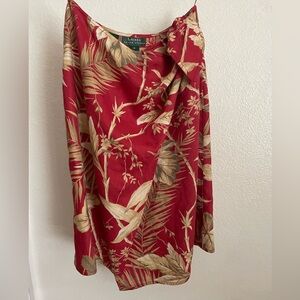 Lauren Ralph Lauren red tropical floral wrap linen skirt